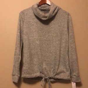 Gray Henley cowl neck sweater